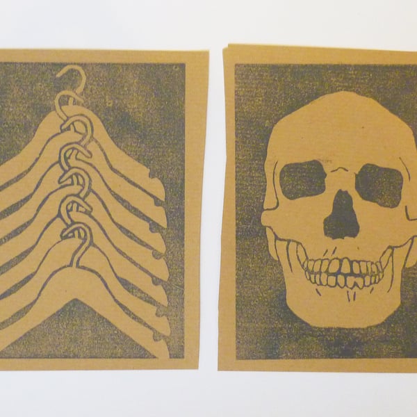 Free Postage - Cheap Seconds - Skeletons in your closet lino prints