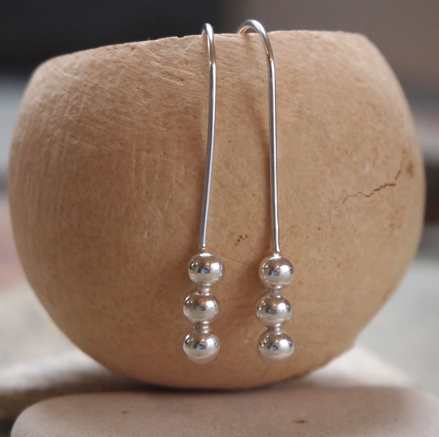 Eco silver drop earrings, silver pebbles