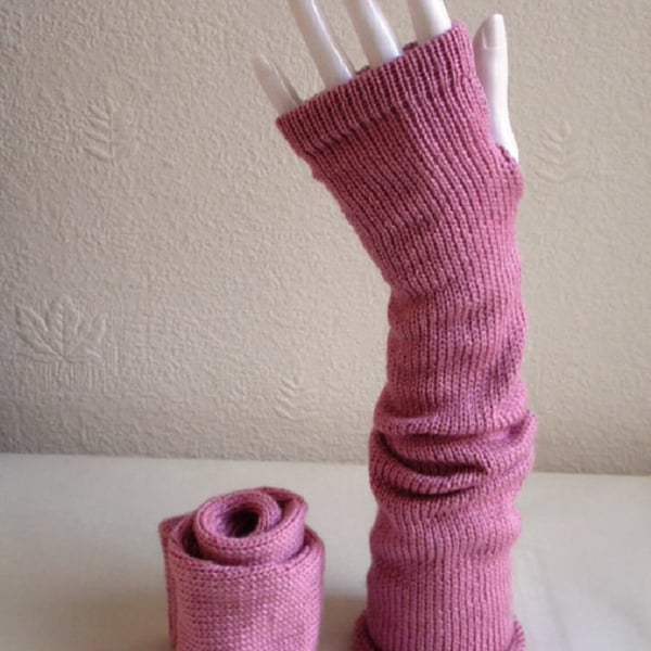 Handmade pale rose hand warmers, knitted fingerless gloves, arm warmers 