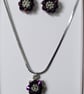 Purple Shine Crystal Flower Necklace and Stud Earrings Handmade Jewellery Set