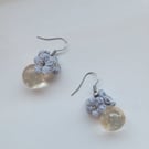 Moonpetal Grey Crochet Flower & Gold Flake Resin Earrings