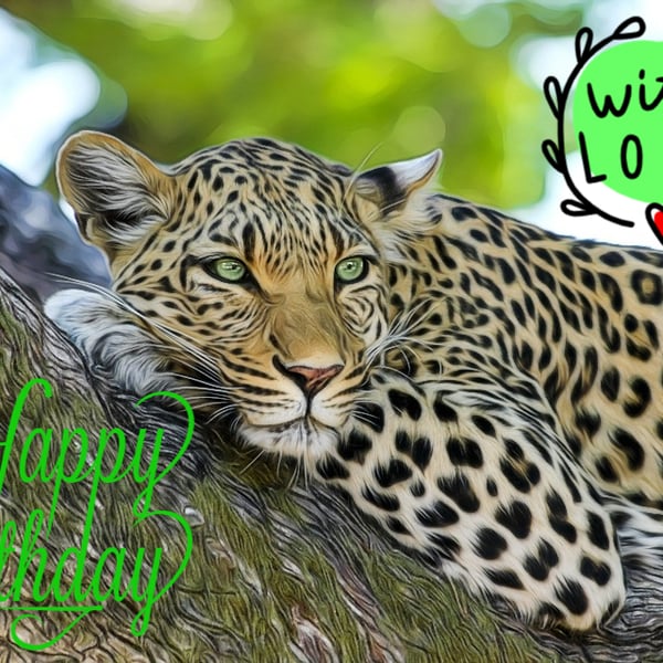 Leopard Birthday Card A5