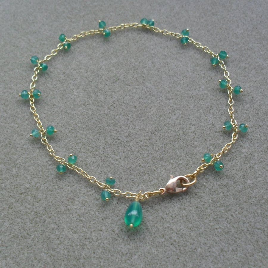 Green Onyx Gold Plated Anklet 