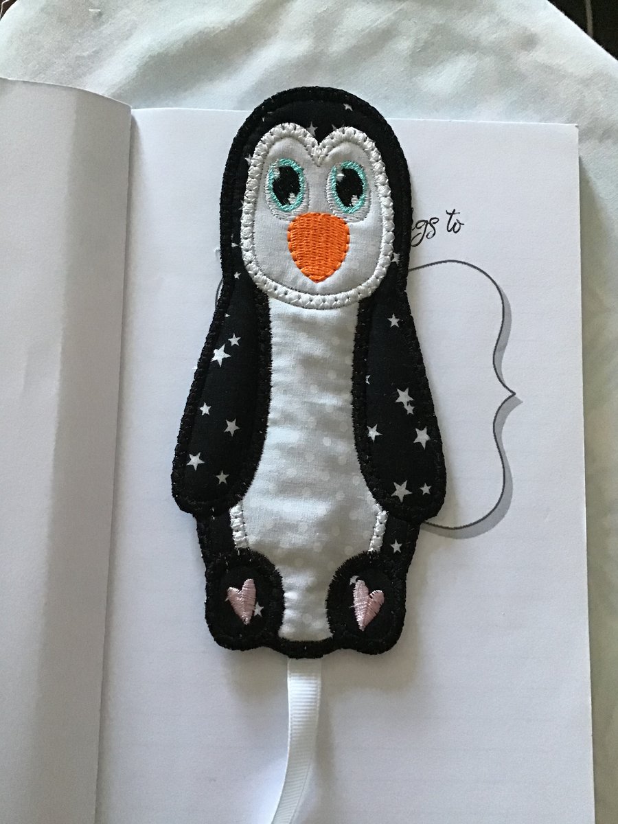 Embroidered Penguin bookmark