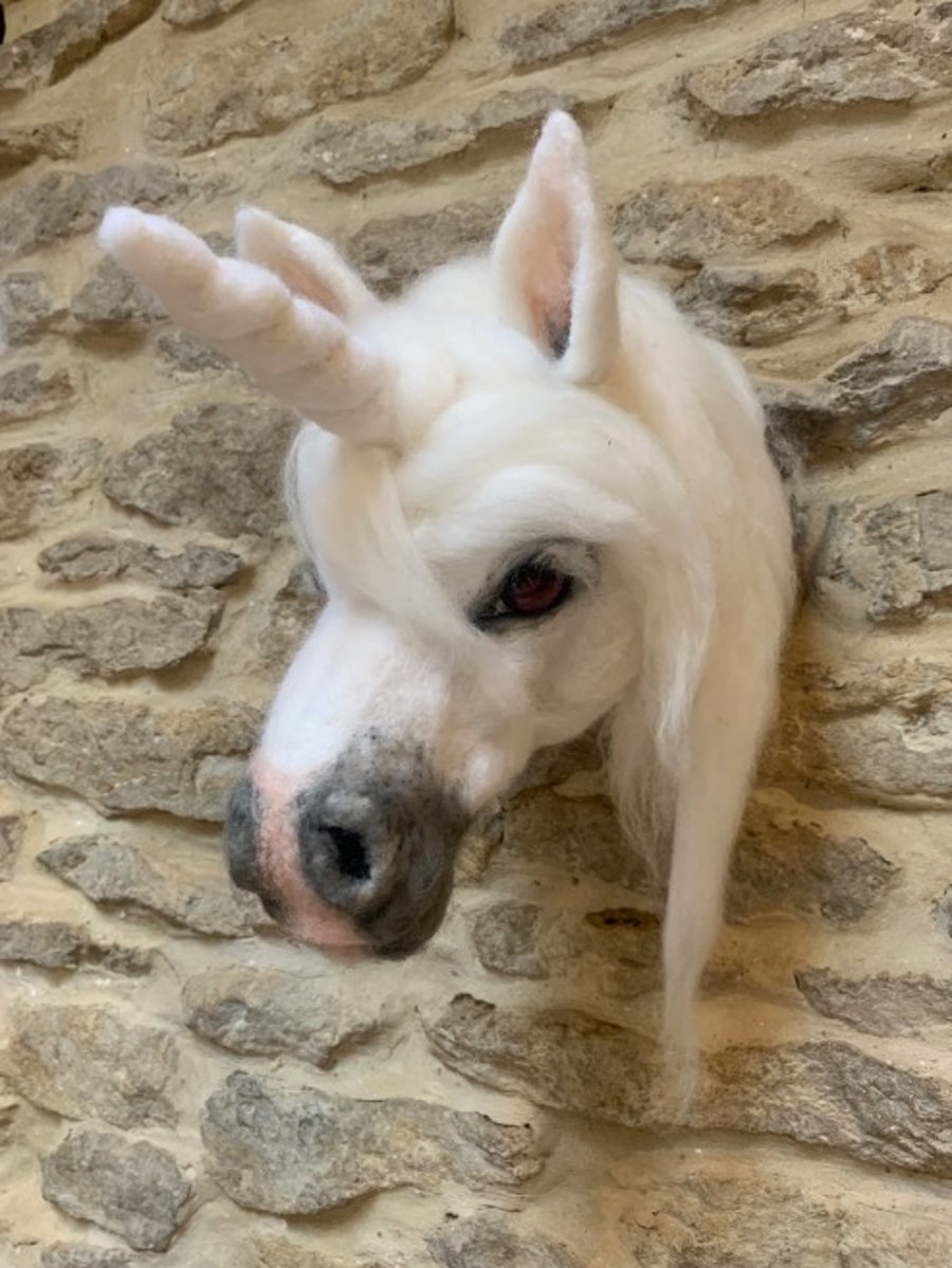 Handmade Faux Taxidermy Mystical Unicorn Made Using Natural Wool Fibres
