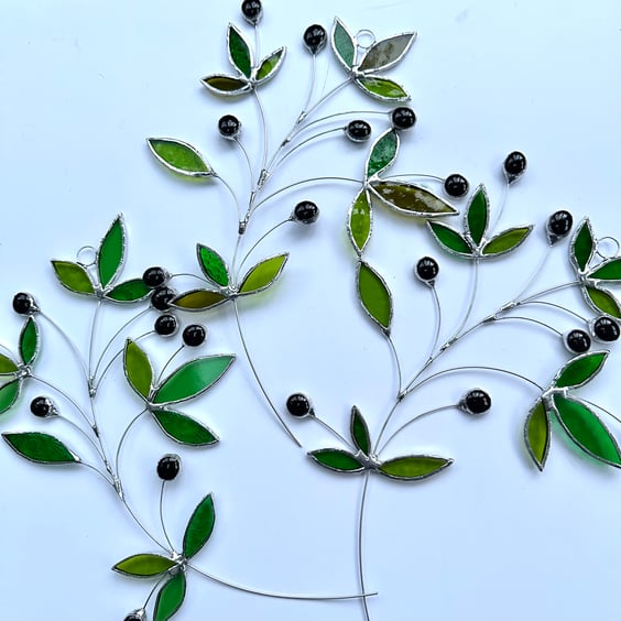 Stained Glass Olive Branch Suncatcher - Handmade Window Decoration 