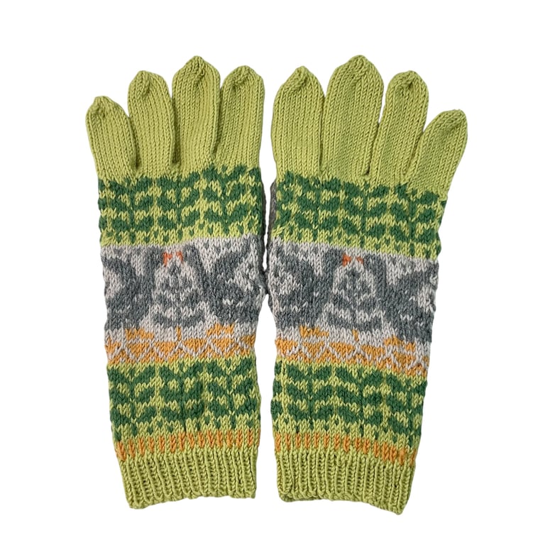 Hand knitted wool geese gloves, merino wool winter accessories fairisle gloves, 