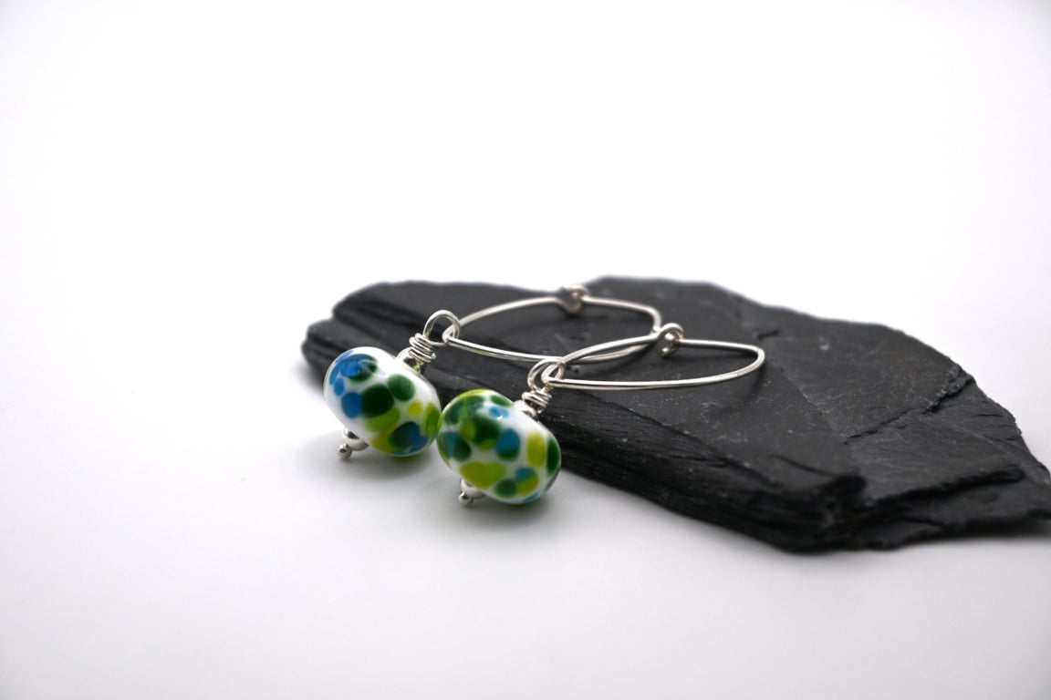 lampwork glass green and blue earrings