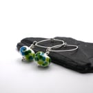 lampwork glass green and blue earrings
