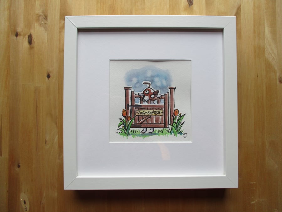 SALE - Tiny Art: Charlie the dog – original art, framed watercolour