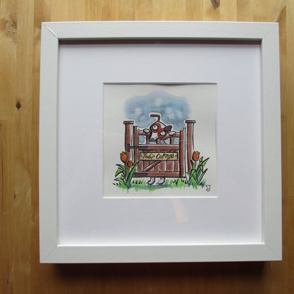 SALE - Tiny Art: Charlie the dog – original art, framed watercolour