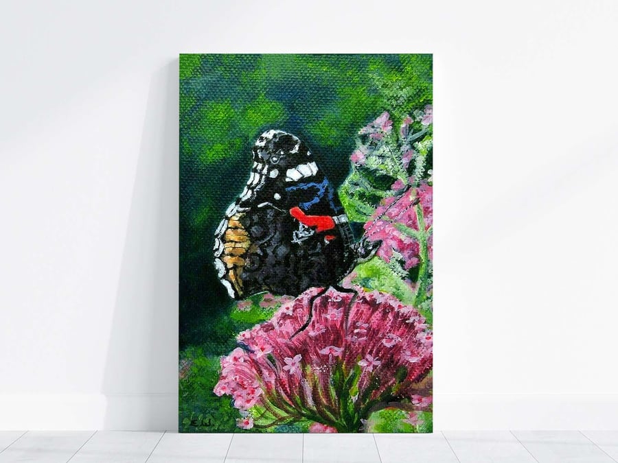 Original Red Admiral Butterfly Art Acrylic Painting on Box Canvas 