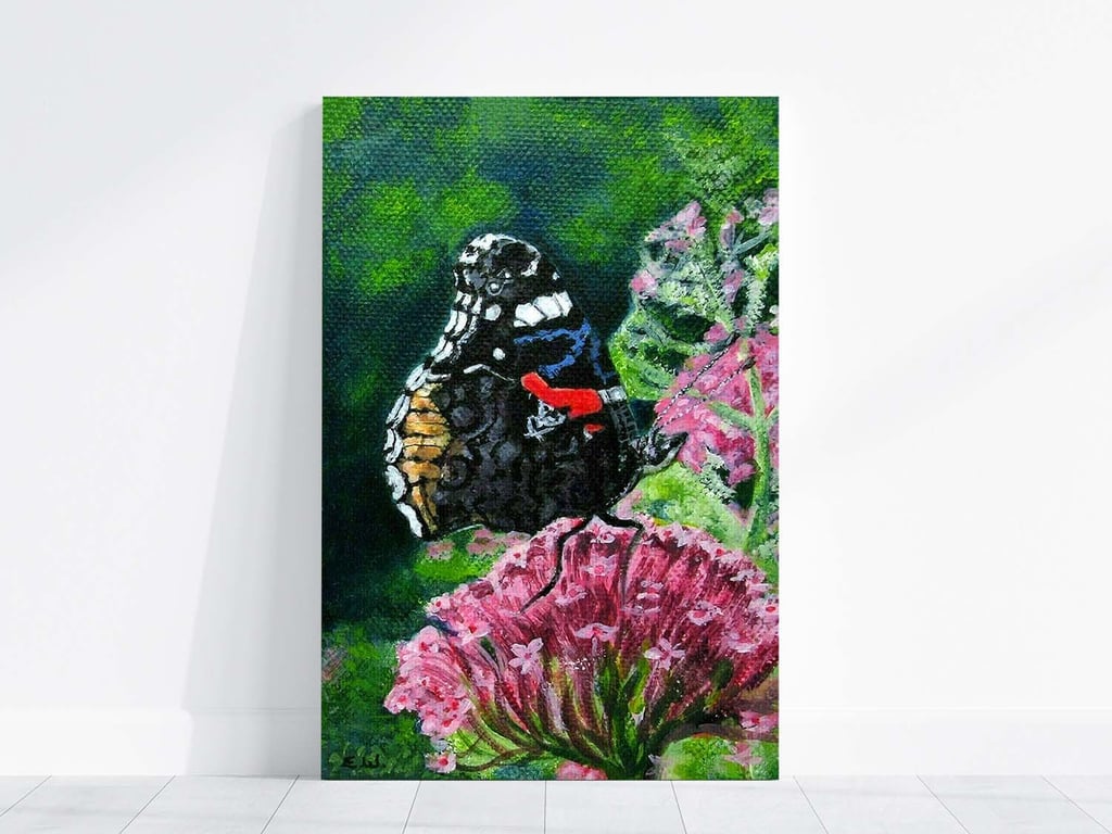 Original Red Admiral Butterfly Art Acrylic Painting on Box Canvas 