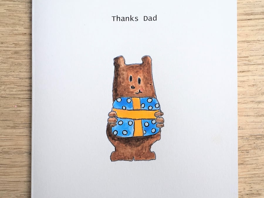 Thanks Dad, Bear Father's Day Card, Eco Handmade Recycled Card Daddy