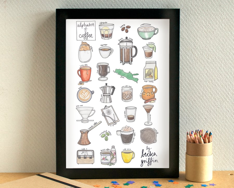 Coffee Alphabet Kitchen Art Print