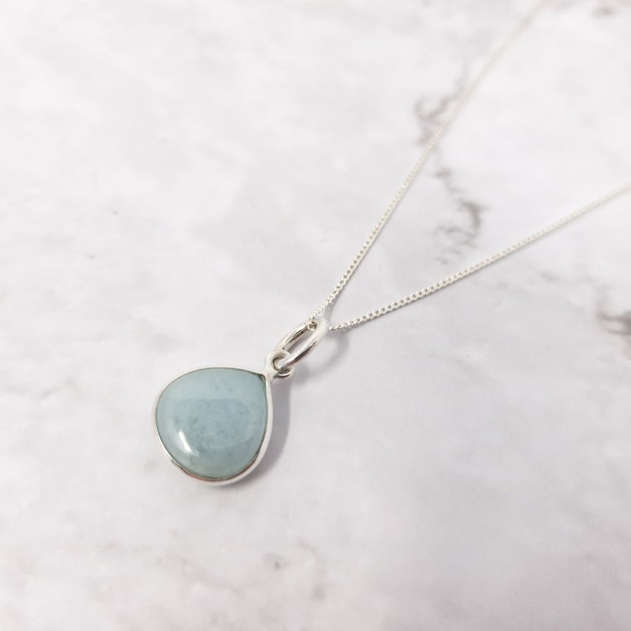 March Birthstone Necklace - 925 Sterling Silver Aquamarine Gemstone Charm