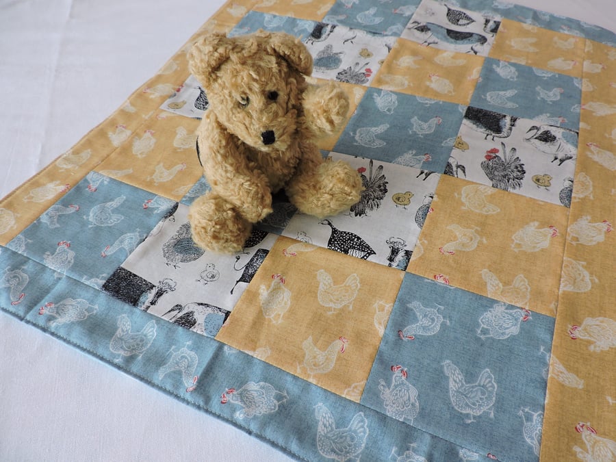 Patchwork Baby Throw with Fleece Backing Yellow and Blue