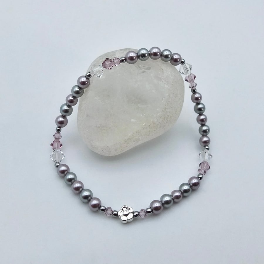 Shell Pearl & Swarovski Crystal Bracelet, Birthday, Anniversary Gifts For Her