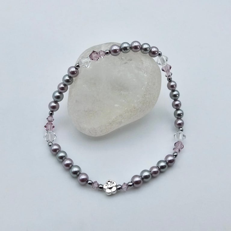 Shell Pearl & Swarovski Crystal Bracelet, Birthday, Anniversary Gifts For Her