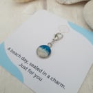 Mini Beach Scene Charm – Ocean Sand & Wave Pendant with Lobster Clasp,Coastal gi