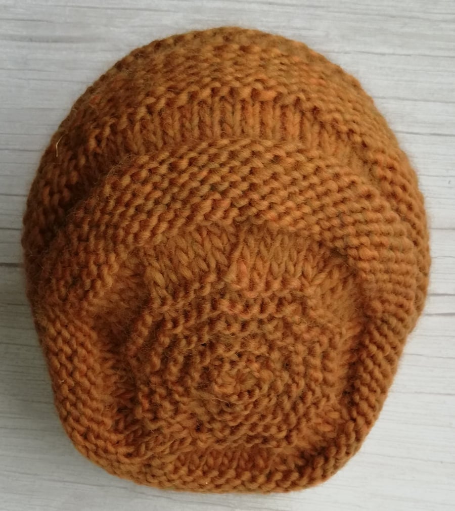 Slouchy Concertina Wool Hat in Orangey Caramel