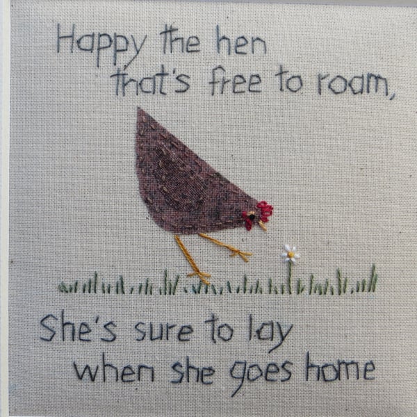Happy Little Hen framed hand-stitched original work, a gift to last a lifetime!