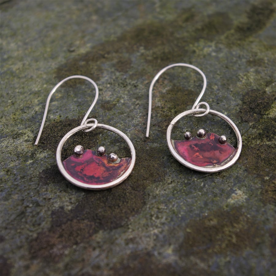 Copper and Silver Circular Landscape Dangle  Earrings