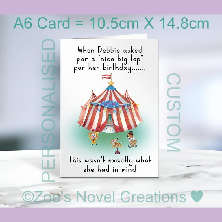 Birthday Card, personalised, A6 size 10.5cm X 14.8cm 