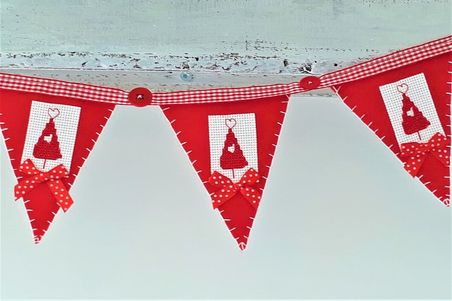 Christmas bunting with red and white cross stitch trees