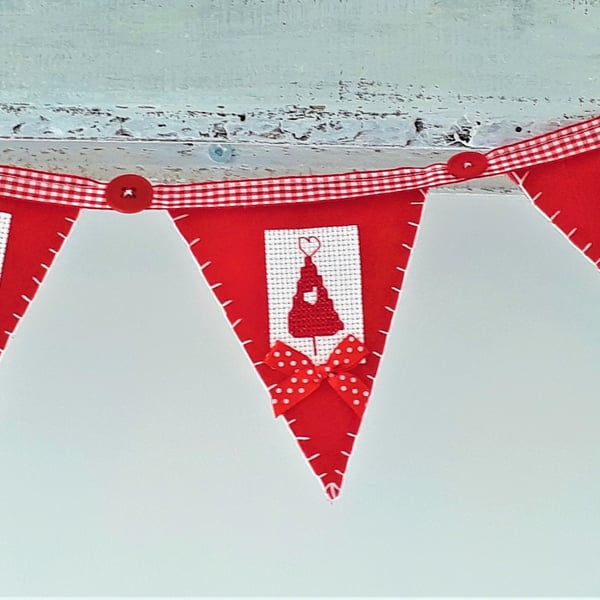 Summer Seconds Christmas bunting with red and white cross stitch trees