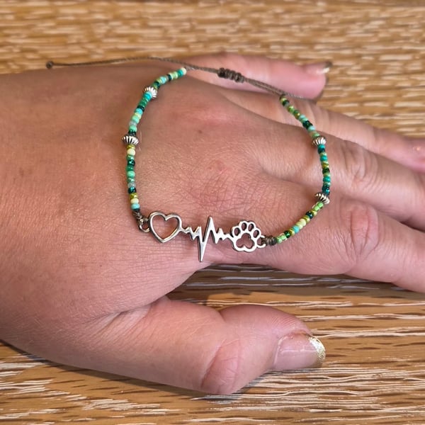 Paw Print & Heart Lifeline Stacker Bracelet,Dog Lover Gift (STK-0003)