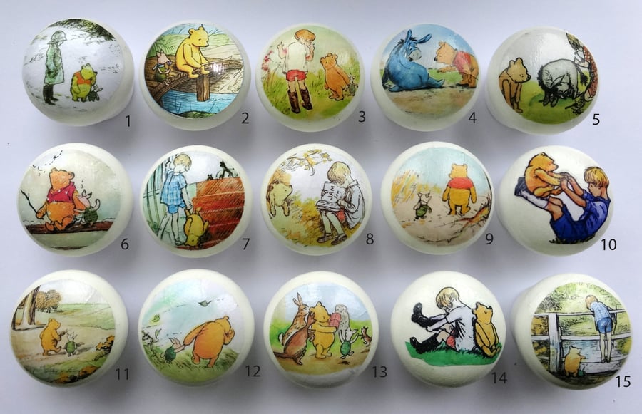 Winnie the Pooh! Hand crafted decoupage quality, Birchwood knobs.
