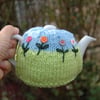 Tea cosy - to fit a small tea for one teapot, knitted tea cosy - flower border