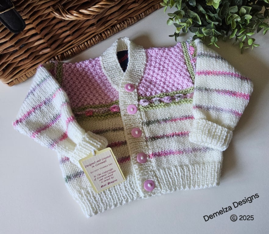 Designer Baby Girl's Hand Knitted Cardigan  3-6 months size