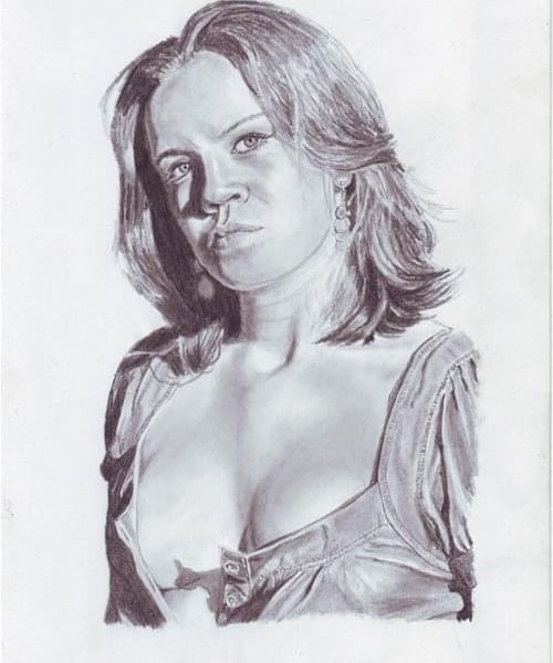 Original artwork of female in graphite pencils
