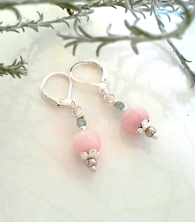 Dainty, Feminine,  Rose Quartz & Faceted Paraiba Apatite Silver Plated Earrings