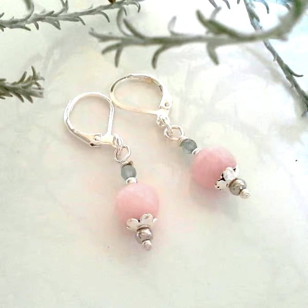 Dainty, Feminine,  Rose Quartz & Faceted Paraiba Apatite Silver Plated Earrings