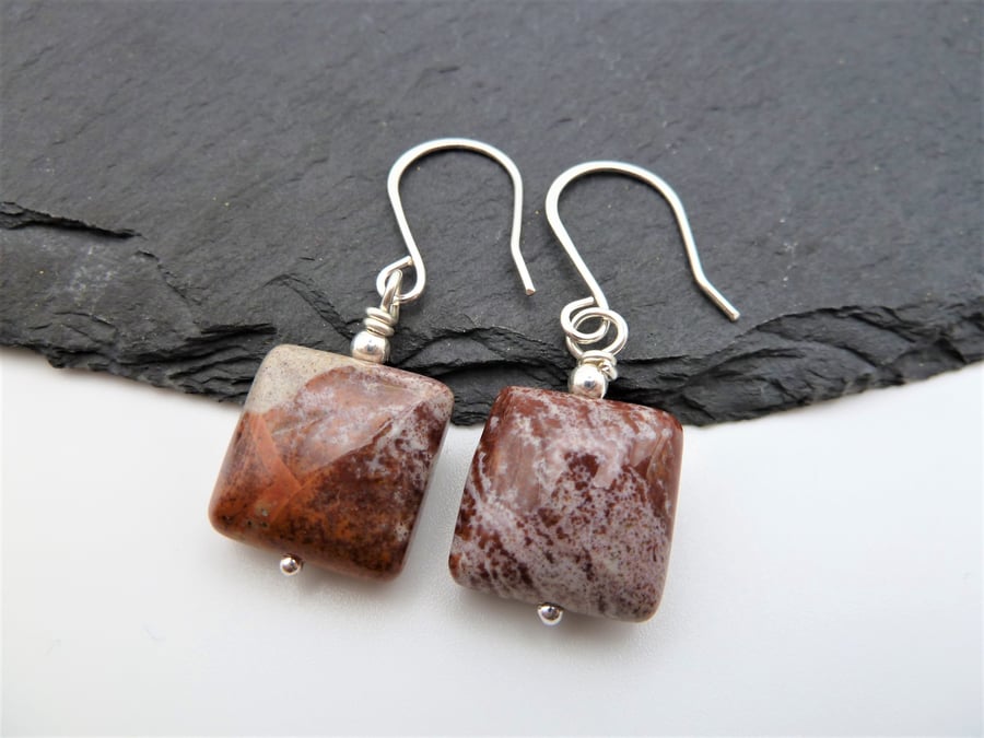 sterling silver earrings, jasper 