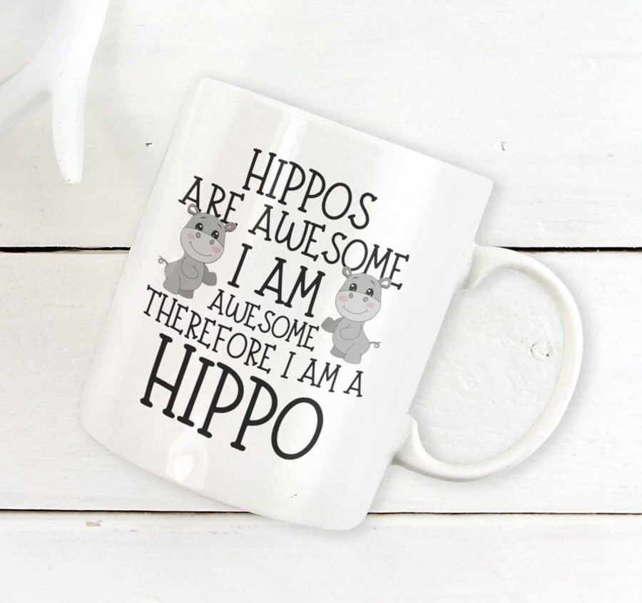 Awesome Hippo Personalised Mug, customised Tea cup, Customised Coffee Cup, Gift 