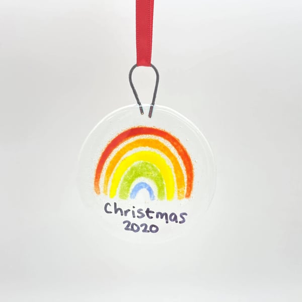 Fused Glass Rainbow Christmas Hanging Bauble Decoration