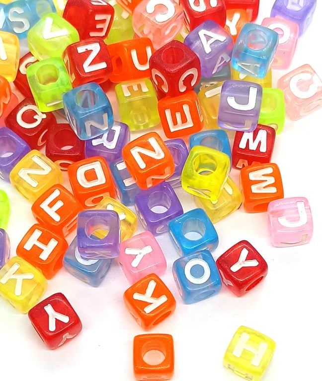 7mm cube Acrylic Alphabet Beads translucent colourful mixed letters DIY Craft