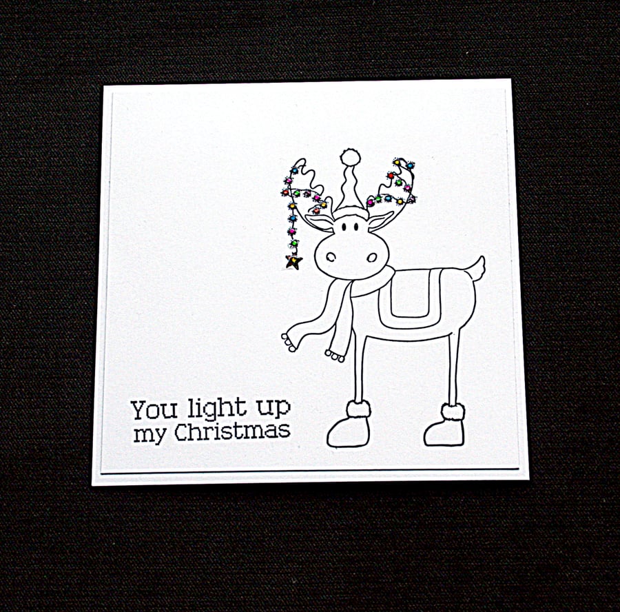 Reindeer Lights - Handcrafted Christmas Card - dr18-0028