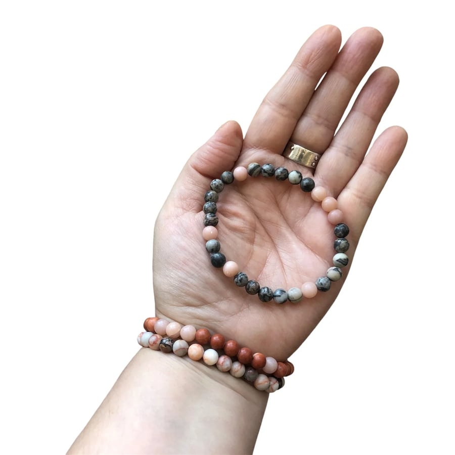 Pink Opal and Picasso Jasper Beaded Bracelet