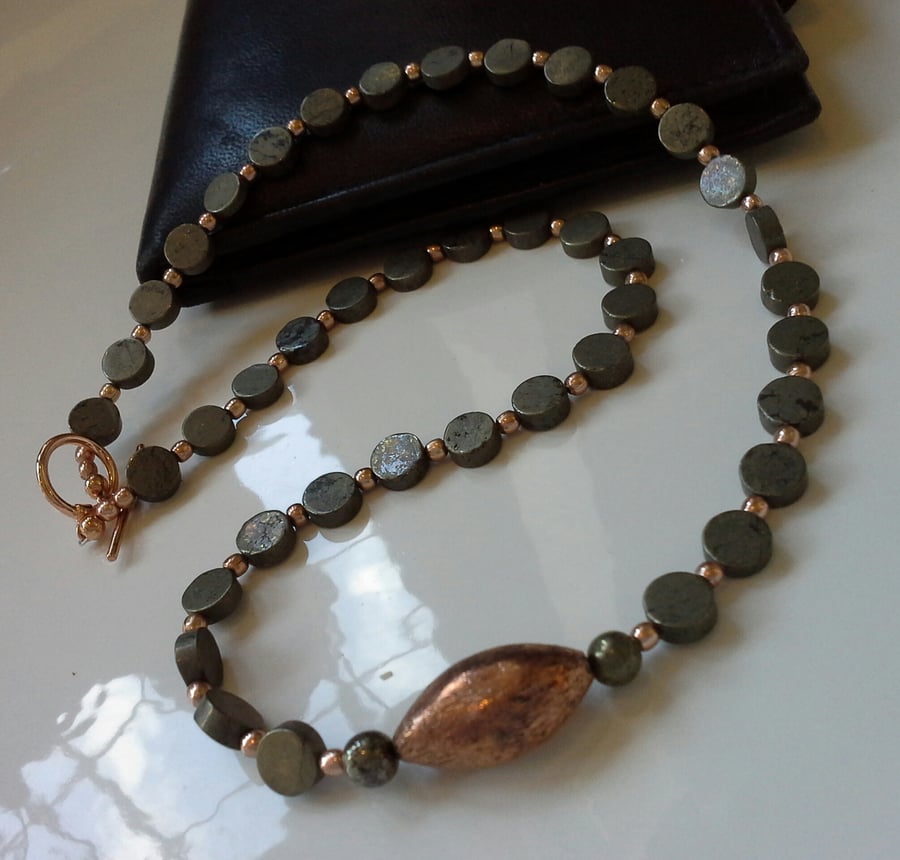 Men's Natural Untreated Pyrite & Copper Necklace