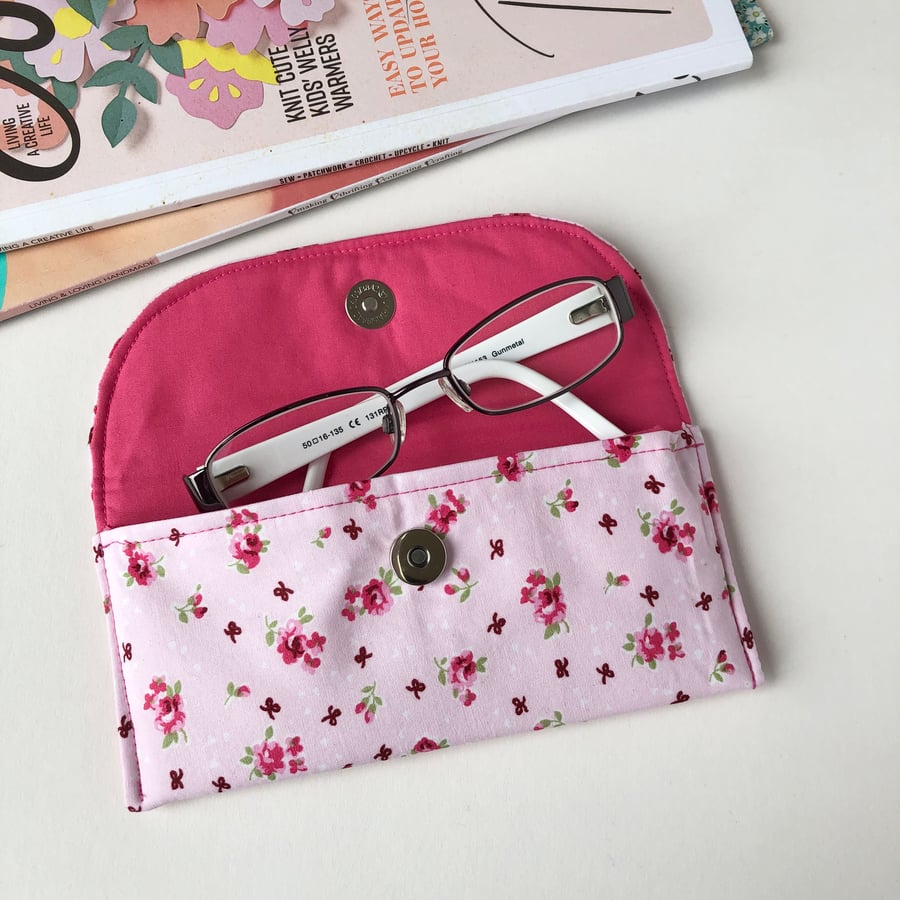 Pink floral fabric sunglasses, glasses case