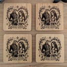 Gothic handmade engraved bamboo coasters set of 4