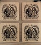 Gothic handmade engraved bamboo coasters set of 4