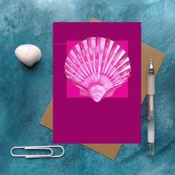 scallop shell artist card in magenta greetings birthday galentines card