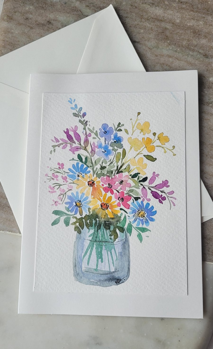 Original watercolor greeting card, summer wild flowers, special occasion, Unique