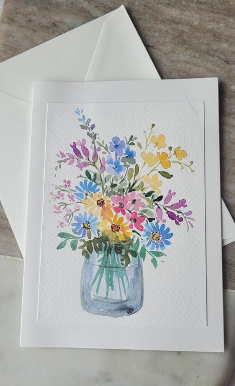 Original watercolor greeting card, summer wild flowers, special occasion, Unique